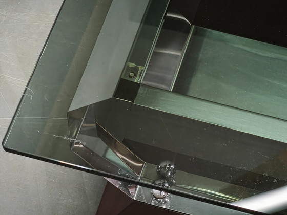 Table basse italienne en chrome, verre fumé et bois, années 70, style Willy Rizzo – Tables basses, Wood (photo 6 of 13)
