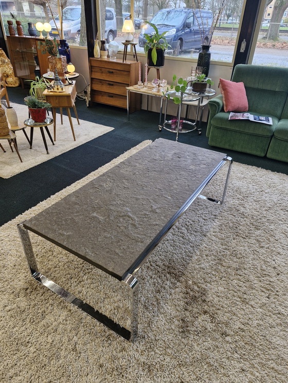 Image 1 of Vintage Salontafel Leisteen Chrome Space Age 70S