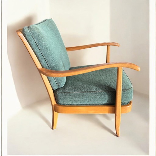 Relax armchair with green velvet cover from the German Mid - Century, as new condition