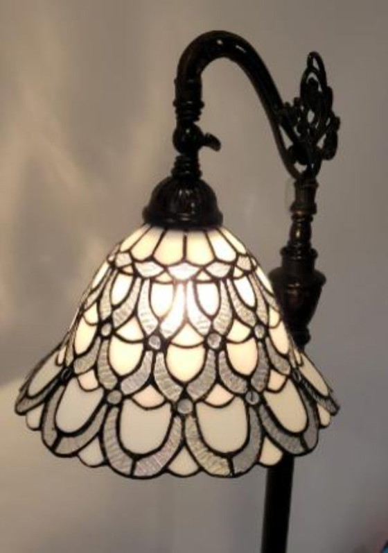 Image 1 of Tiffany Style Floor Lamp Arched Adjustable 62" Tall Stained Glass, Bronze finish