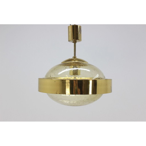 Vintage glazen en koperen hanglamp van Kamenický Šenov, 1970