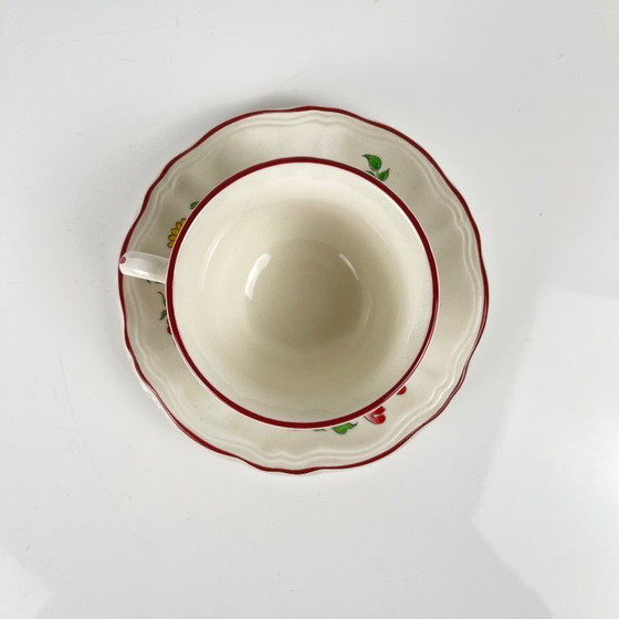 Image 1 of Set of 4 coffee cups with saucers, Streetlight pattern by KG Lunéville