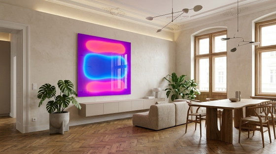 Pittura astratta a campi di colore, geometria – gioco di colori, neon | Arte fluorescente | Vetro acrilico (photo 2 of 5)