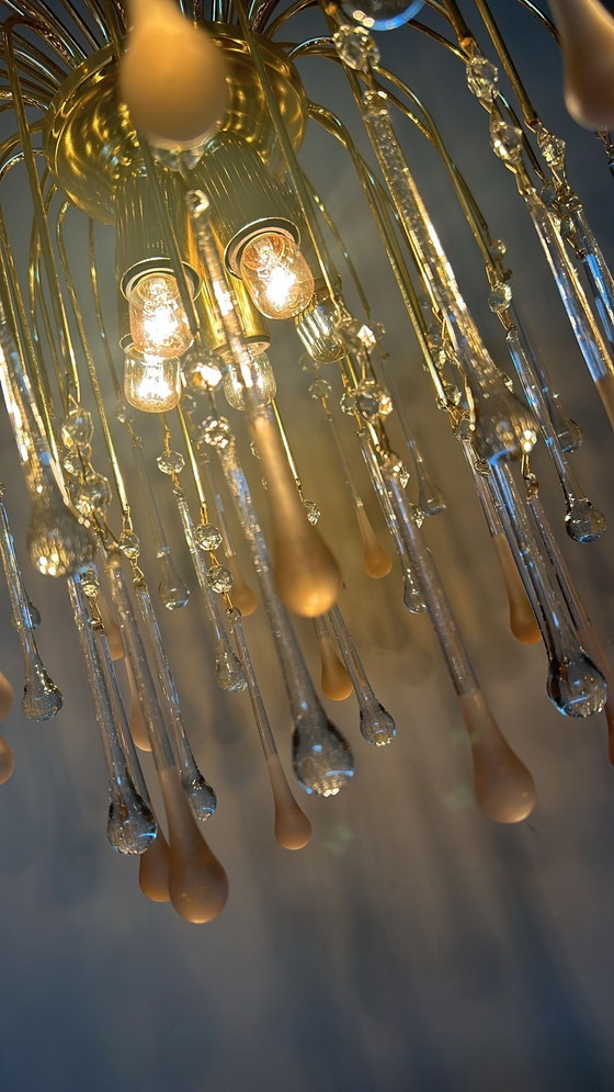 Image 1 of 2 pcs vintage Italian Teatdrop chandeliers pendants pink