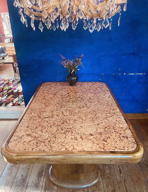 Stylish vintage dining table with marble top., Brown (photo 4 of 5)
