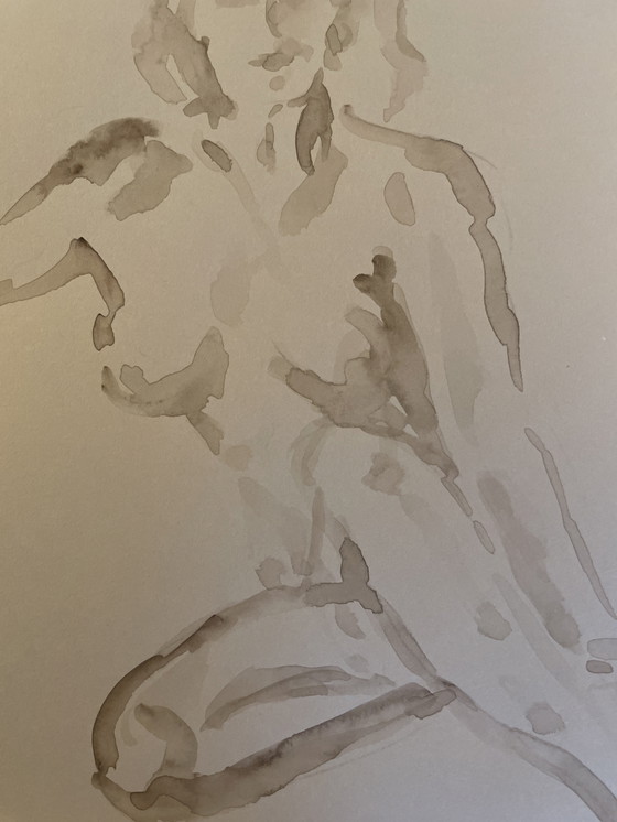 Image 1 of Ritratto femminile dipinto ad acquerello color seppia "Look"