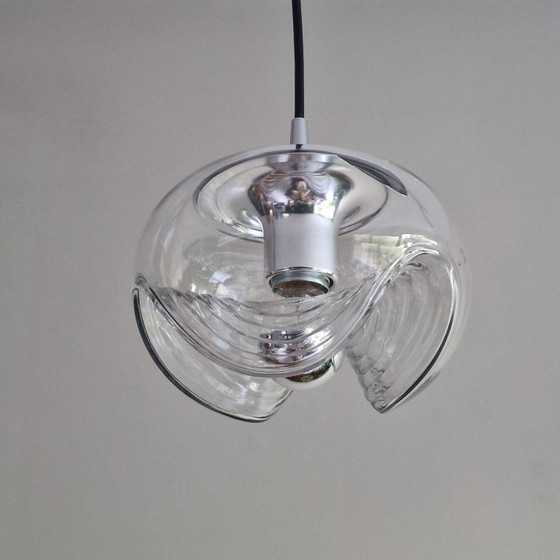 Image 1 of Vintage Space Age pendant lamp - Peill & Putzler "Wave" / "Futura" - 1970s Germany - Glass and Metal - Ø 22 cm. Space Age Design