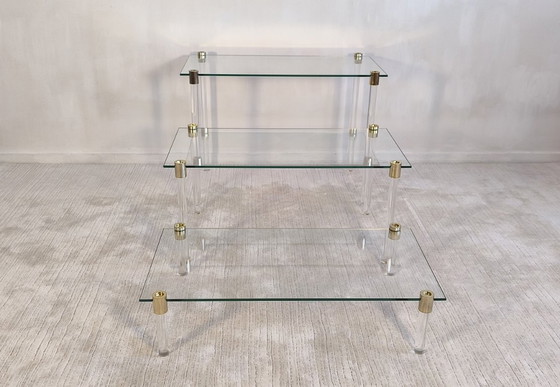 Image 1 of Charles Hollis Jones – Tables d’appoint & étagère modulable design verre et laiton 