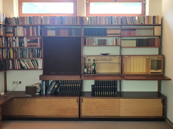 Large mid-century shelving system “Wall I” by Dieter Wäckerlin for Behr, 1950s – Shelving unit, Wood (photo 3 of 8)