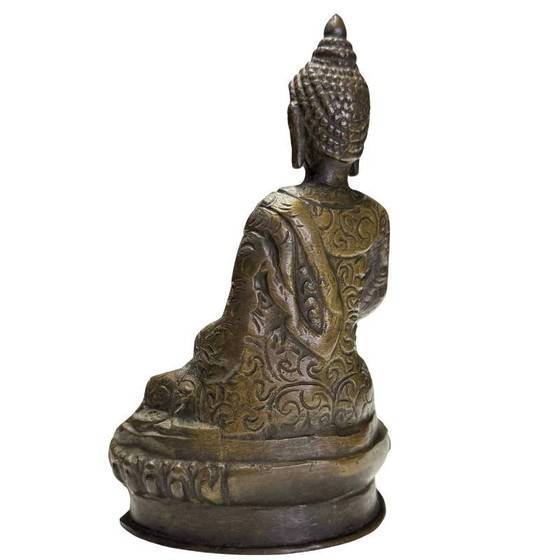 Authentic Hand-chiselled Bronze Shakyamuni Buddha – Nepal – c. 1960 – Sculpture, Mid Century Modern (photo 6 of 9)