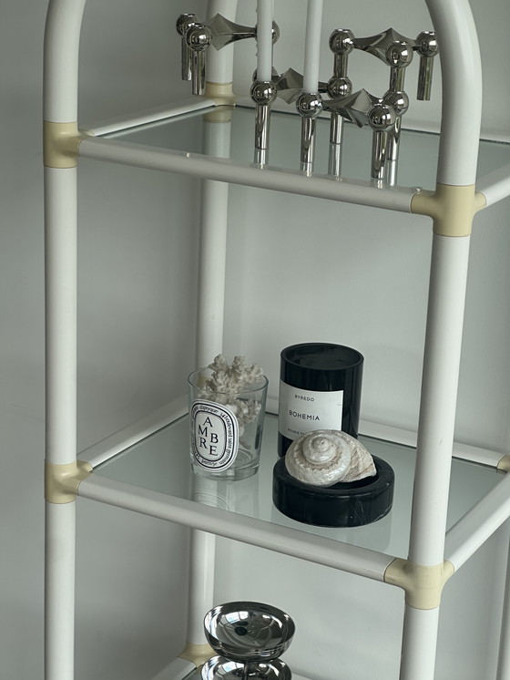 Image 1 of Scaffale vintage retrò Space Age in vetro acrilico bianco crema