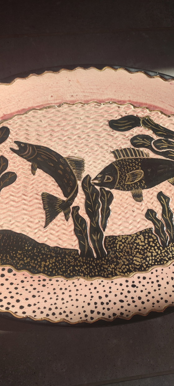 Image 1 of Grote geglazuurde aardewerken schaal, gesigneerd door Tony Jaillet, jaren 1950-1960.