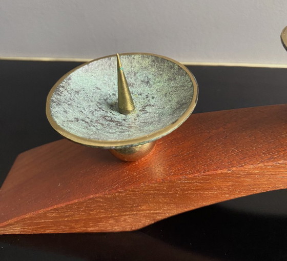 Image 1 of portacandele in teak e ottone