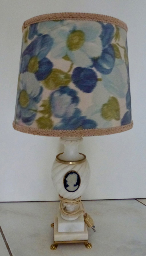 Antique French table lamp with Cameo is crafted from onyx.