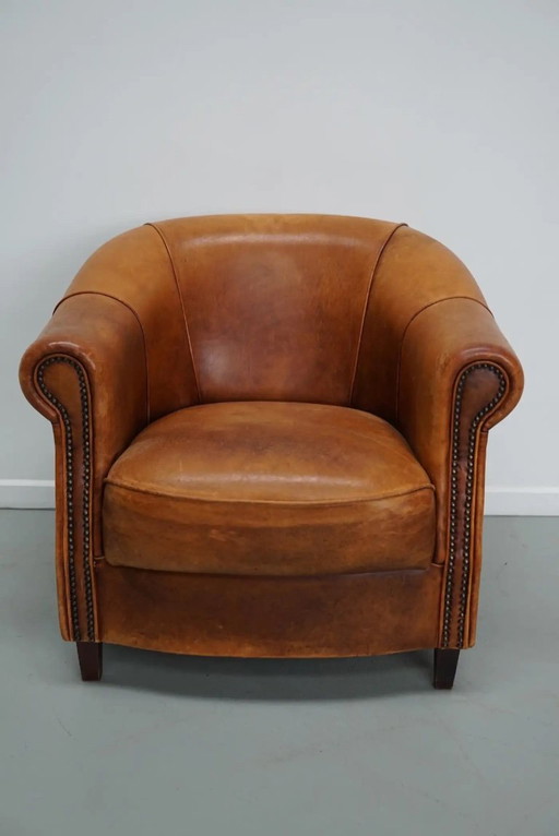 Vintage Nederlandse cognackleurige leren clubfauteuil