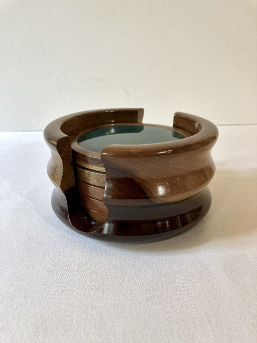 Set of 5 agate and walnut wood coasters