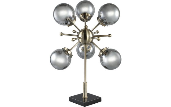 Image 1 of 2 x Amo Table Lamp 6 x LED each, dimmable. Smoked glass globes