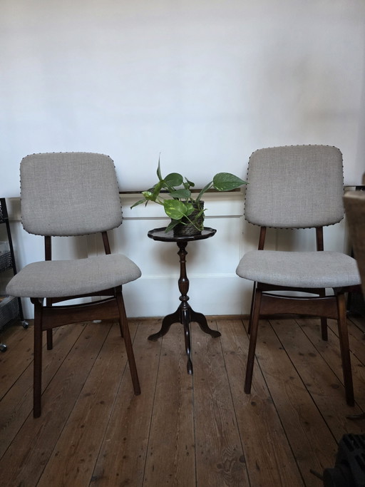 Set aus 2 Mid-Century Modern Esszimmerstühle – Vollständig restauriert in Naturleinen