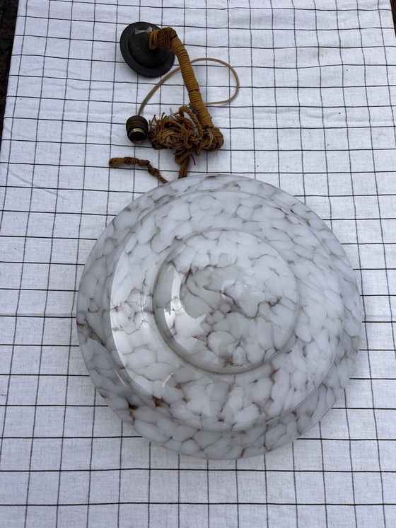 Image 1 of Lampada a sospensione in stile Art Déco in marmo bianco grigio