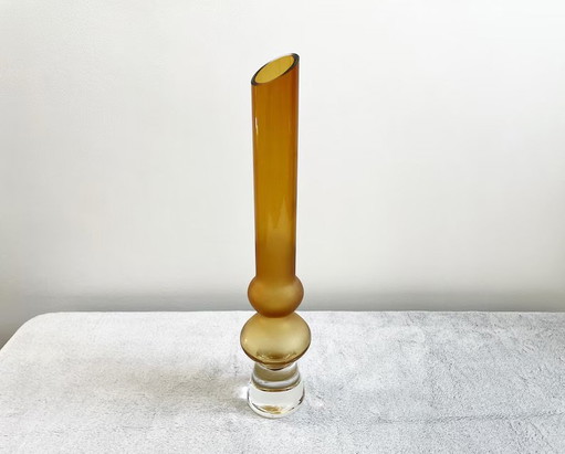 Hand-Blown Amber Art Glass Vase, Mid-Century Modern Scandinavian in the Style of Bo Borgström – vazen