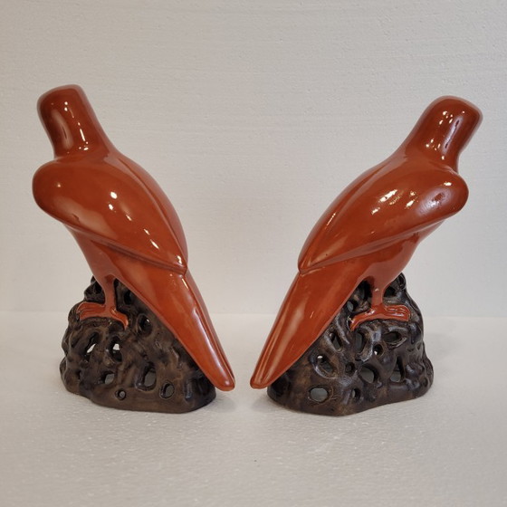 Image 1 of Pareja de loros naranjas, porcelana, 90’s - China