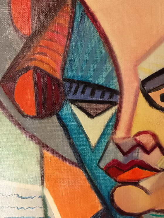 Image 1 of Oil on canvas, Cubism, American box frame, The Woman with Curlers Undressed, signed Calezis