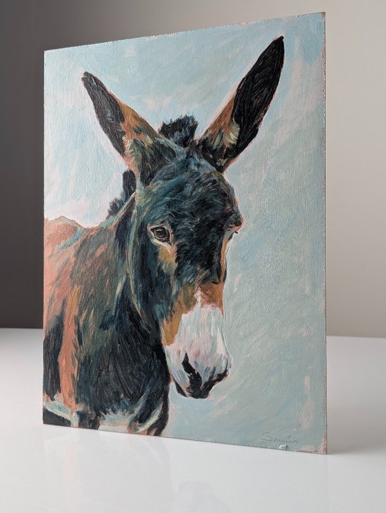 Image 1 of Portrait d'un âne, huile sur panneau, XXe siècle