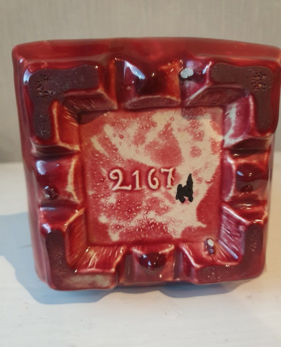 Art Nouveau Vase, French Barbotine (ca. 1900) - No. 2167, Ceramic, Red (photo 7 of 8)