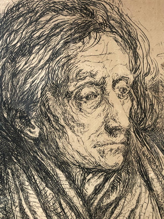 Image 1 of Original Expressionist Etching, 1914 – Contemplative Portrait of an Elderly Man