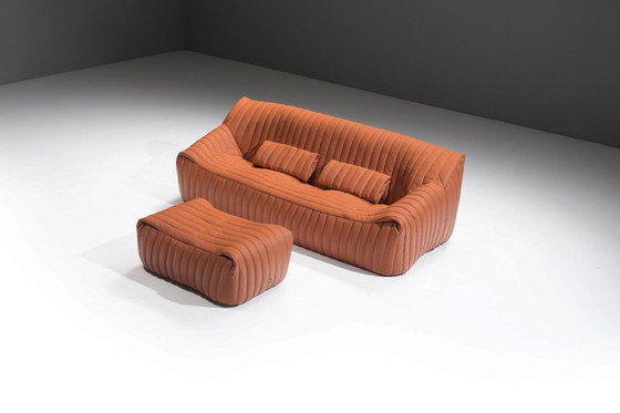 Image 1 of Schitterende vintage Sandra-bank met nieuw leer, ontworpen door Annie Hiéronimus voor Cinna in 1970.