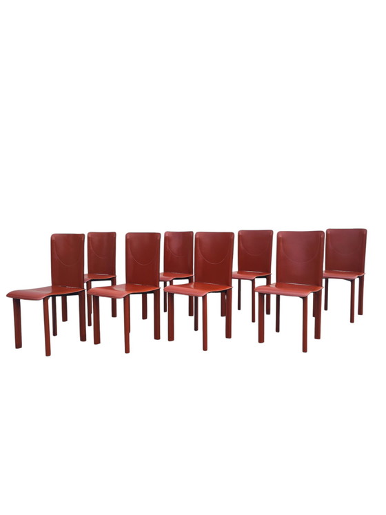 Image 1 of Set of 8 Red leather Italian dining Chairs