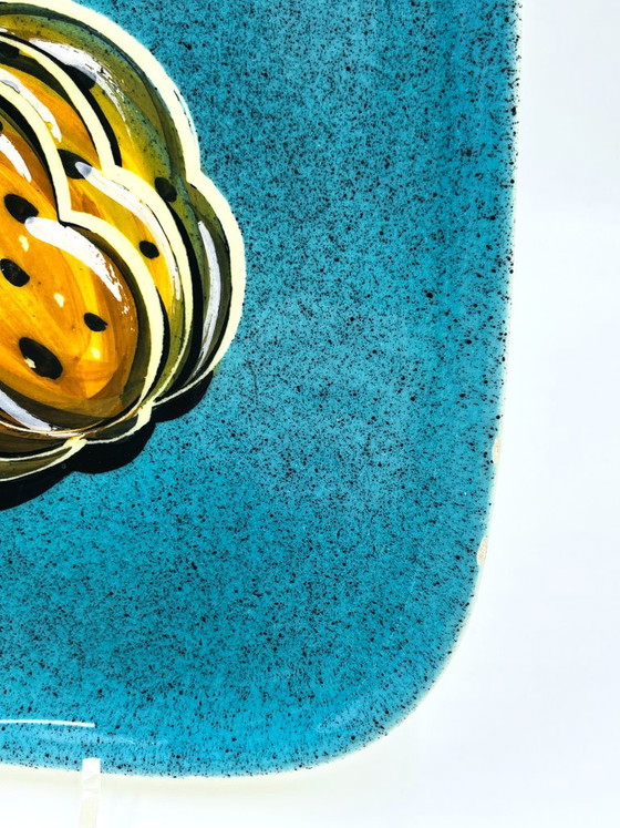 Assiette décorative R.W. Verdaame, céramique turquoise et jaune, Pichon Uzès, Vaisselle (photo 8 sur 10)