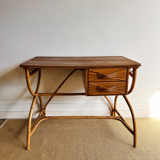 Image 1 of Mid Century Frans Rotan Bamboe Bureau Vintage