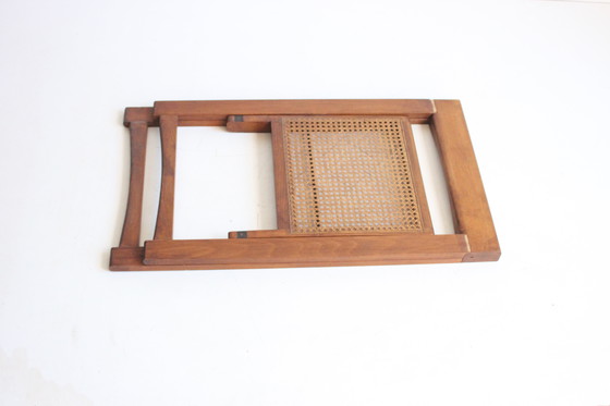 Image 1 of Sedie pieghevoli in legno con seduta in rattan, set di due anni &#39;70