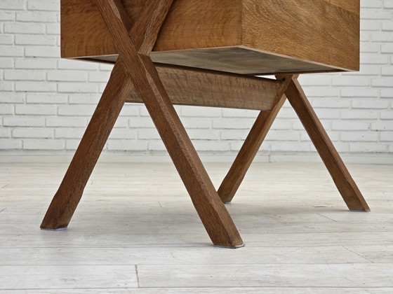 Image 1 of 1970s, Scandinavian side table with drawer, solid oak wood, teak wood.