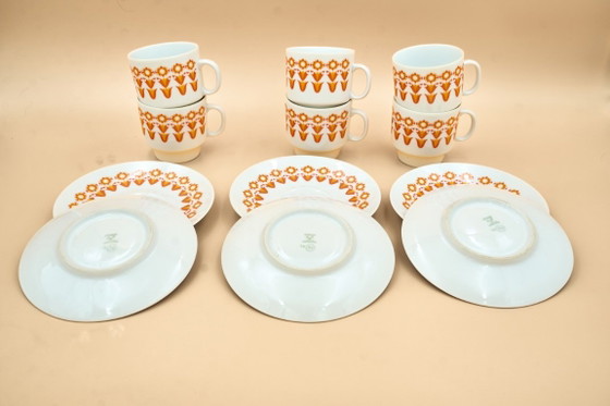 Image 1 of 6 Midcentury Porcelain Coffee Cups & Saucers, EPIAG, Czechoslovakia