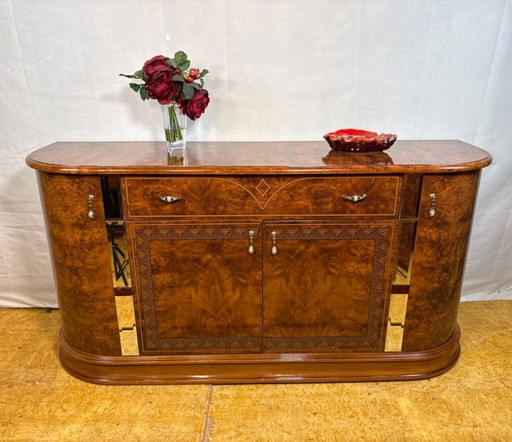 Vintage 1980s Hollywood Regency Italian Sideboard – Walnut Effect & Mirrored Details  