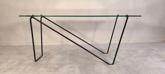 Image 1 of 😍 Stunning AIRBORNE asymmetrical coffee table, 1950s style, glass and lacquered metal, Made in Montreuil 😍