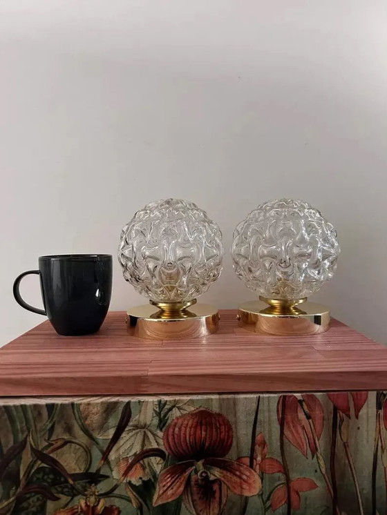 Image 1 of Pair Of Vintage Glass Globes Wall Sconces