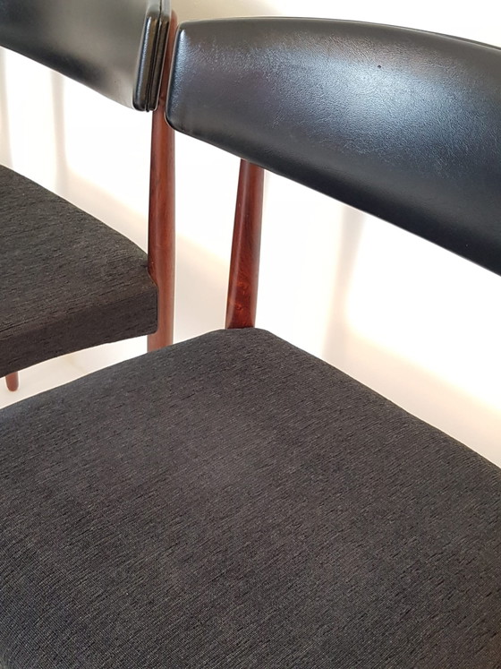6 Chaises Vintage Danoises Palissandre Skai Noir Et Tissu – Chaises de salle à manger, Wood (photo 11 of 15)
