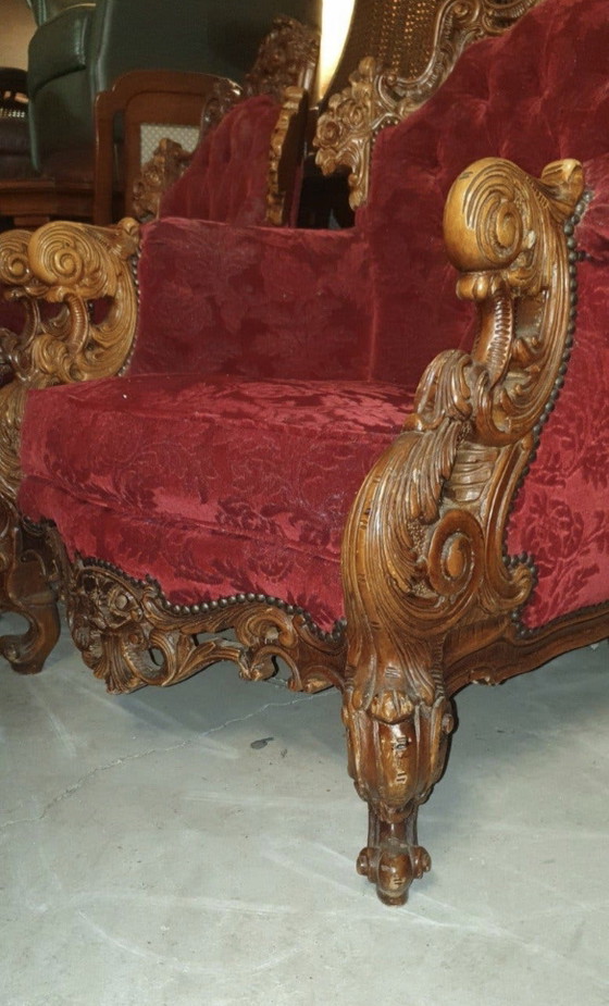 4 Baroque Armchairs – Velvet, Wood (photo 3 of 5)