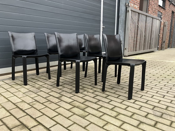 Image 1 of 8x Cassina Cab chair Mario Bellini Black Harness Leather