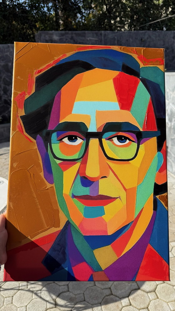 Image 1 of Franco Battiato ritratto Pop Art – Iconic Italian Music Legend – Pop Geometric Portrait (WPAP Inspired) Gold bronze 60x40 cm