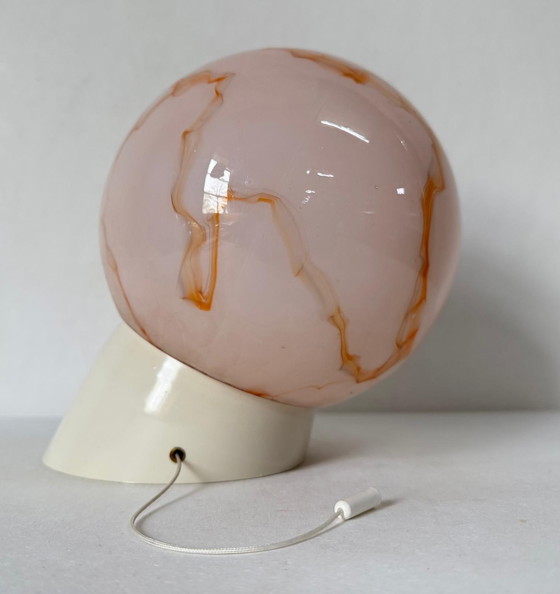 Image 1 of Fraaie vintage roze oranje Art Deco gemarmerde wandlamp lampThabur