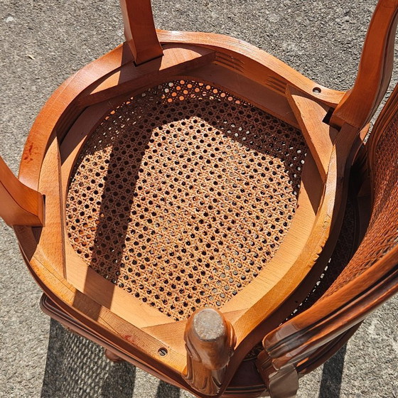 Image 1 of 4 French Vintage Cane Dining Chairs - Cottage Chairs - Style Louis XV - 80s