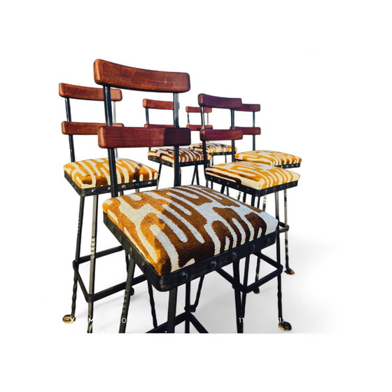 Image 1 of 6 1970s Brutalist Barstools in Steel and teak 