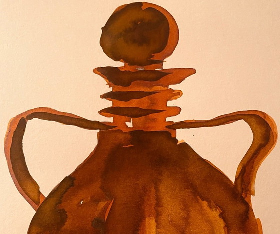 Image 1 of Dipinto ad acquerello e inchiostro firmato Wabi Sabi Vase Fez