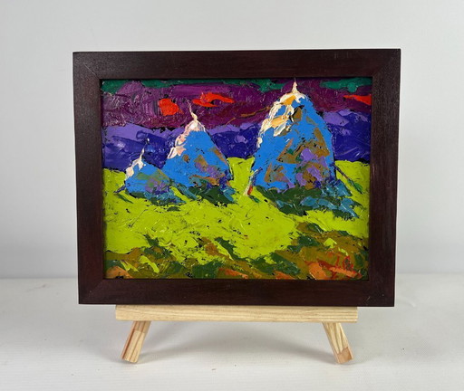 Original Oil Painting Summer Field Landscape Window light through the cold