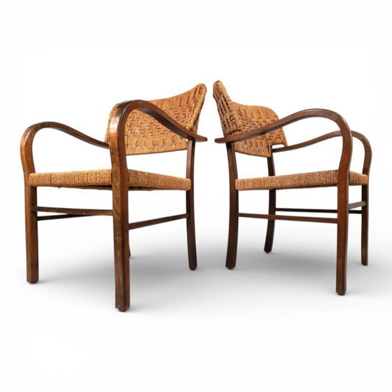 Image 1 of Conjunto de dos sillas Bauhaus de tejido de cuerda de Erich Dieckmann, 1930