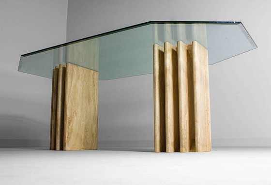 Image 1 of Postmodern travertine dining table – 1970s style